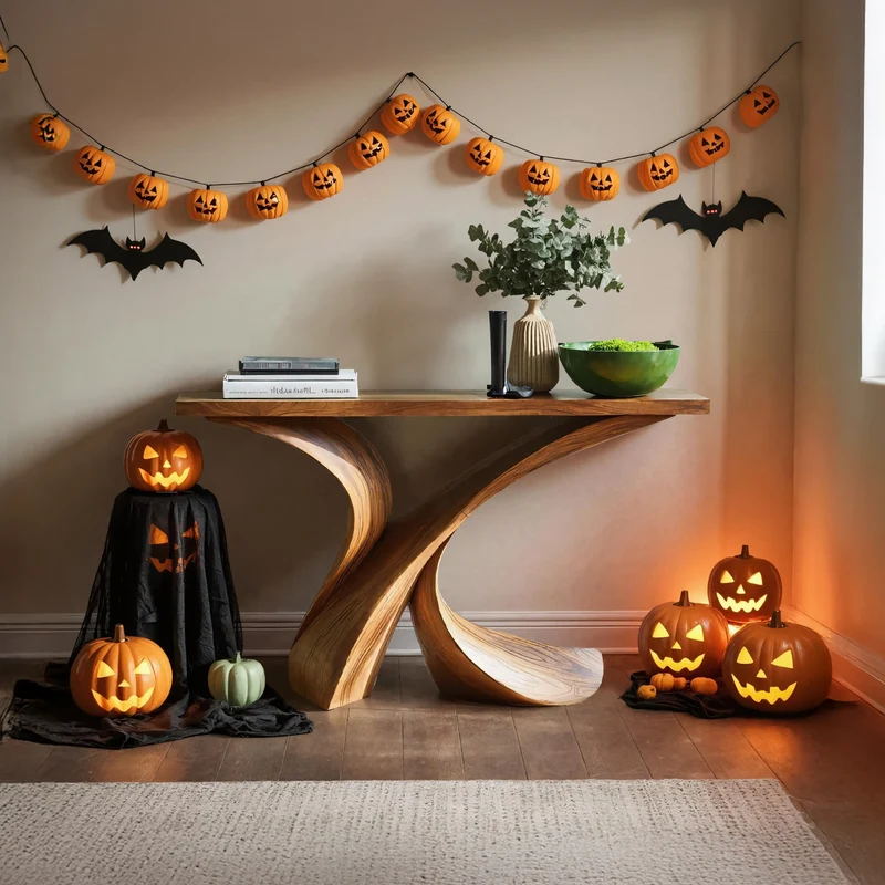 Spry Interior Mid Century Wooden Live Edge Console Table, Solid Wood Entryway Sofa Table, Cozy Living Room Halloween Decor - SILDTTRHCS001