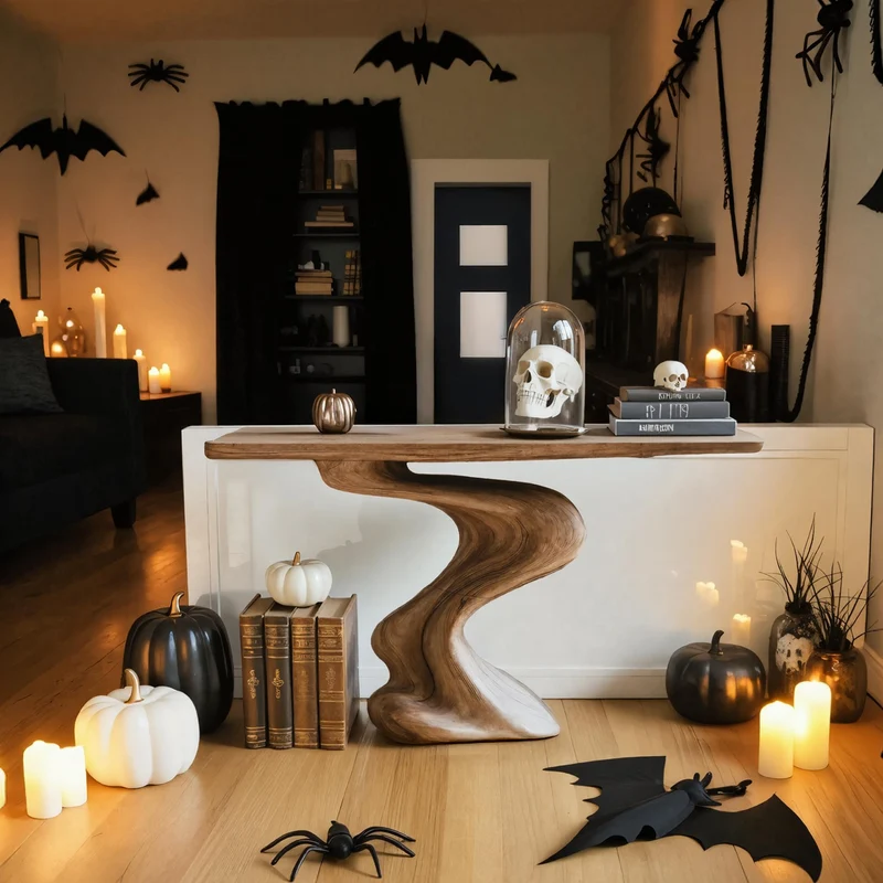 Spry Interior Mid Century Solid Wood Console Table, Live Edge Entryway Sofa Table, Rustic Halloween Holiday Accent Furniture - SILDTTRHCS005