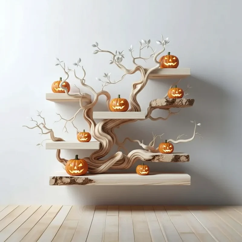 Spry Interior Rustic Handmade Wooden Bookshelf, Tree Branch Wall Mounted Hanging Shelf, Spooky Gothic Home Decor Organizer, SINLKIHW052