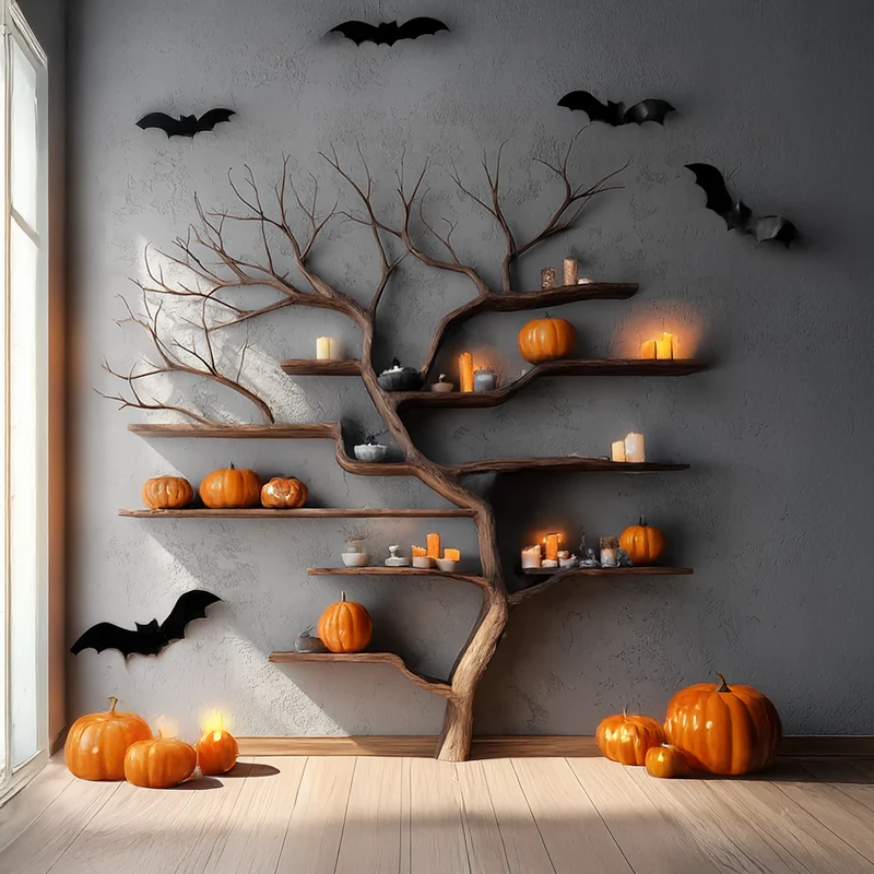 Spry Interior Rustic Tree Branch Bookshelf, Wall Mounted Wooden Floating Shelf, Natural Branch Display Organizer for Living Room, SINLSAHW001