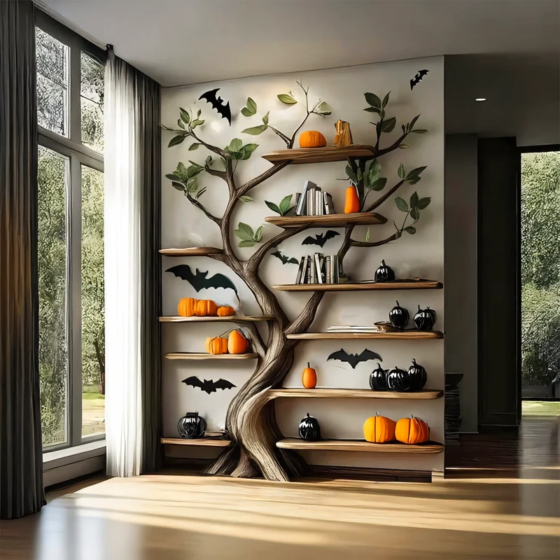 Rustic Wooden Tree Bookshelf Home Office Halloween Decor SINLSAHW002