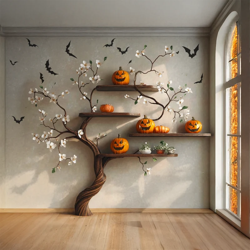 Spry Interior Wooden Tree Branch Bookcase, Freestanding Branch Bookshelf, Spooky Gothic Halloween Living Room Furniture Decor, SINLSAHW003