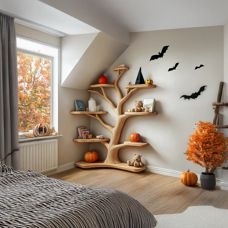 Spry Interior Kids Tree Bookshelf, Wooden Tree-Shaped Bookcase for Nursery & Bedroom, Playroom Toy Organizer Wall Bookshelf, SINLSAHW007