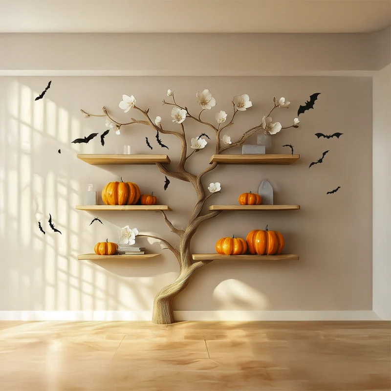 Spry Interior Natural Wooden Tree Branch Bookshelf, Wall-Mounted Branch Floating Shelf, Gothic Spooky Home Decor unique Wood Gift, SINLSAHW006