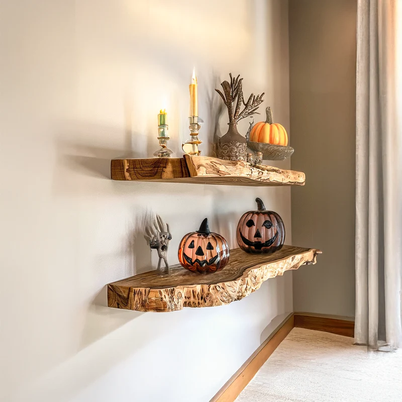 Spry Interior Rustic Floating Shelf, Wooden Tree Branch Wall Mounted Shelf, Spooky Gothic Living Room Wall Storage Display, SINLSAHW008