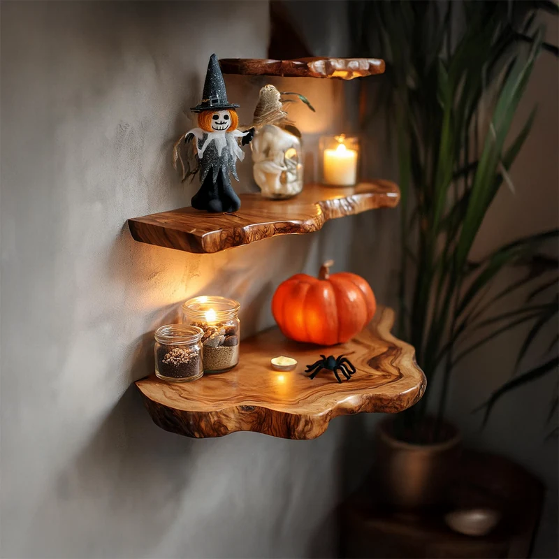 Spry Interior Rustic Floating Shelf, Wooden Tree Branch Wall Mounted Floating Shelf, Spooky Gothic Living Room Decor Display, SINLSAHW016