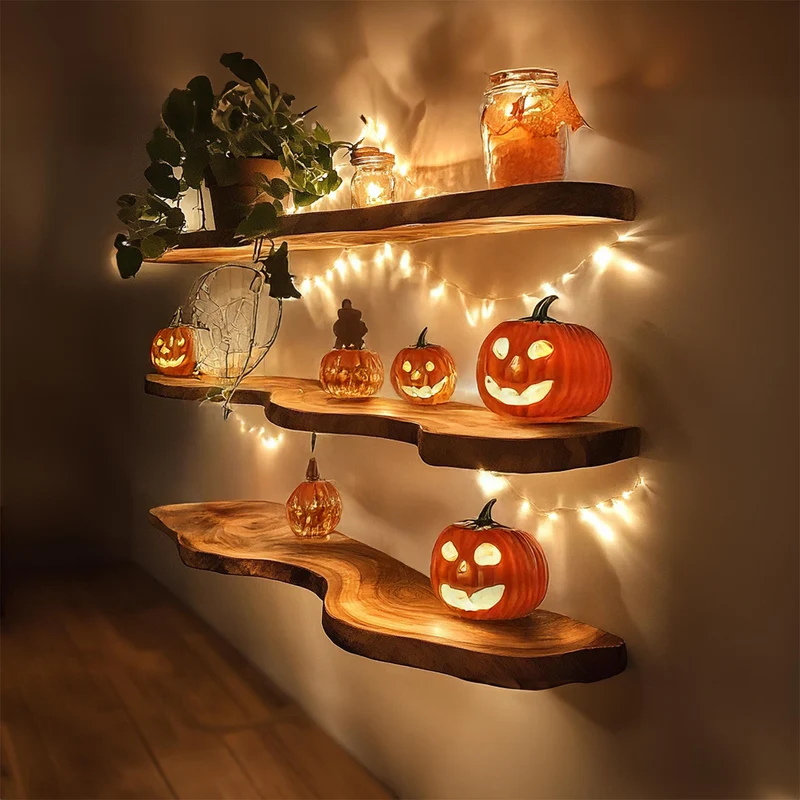 Spry Interior Mid-Century Floating Shelf, Wooden Tree Branch Wall Mounted Shelf, Spooky Gothic Bedroom wall Decor Organizer, SINLSAHW014