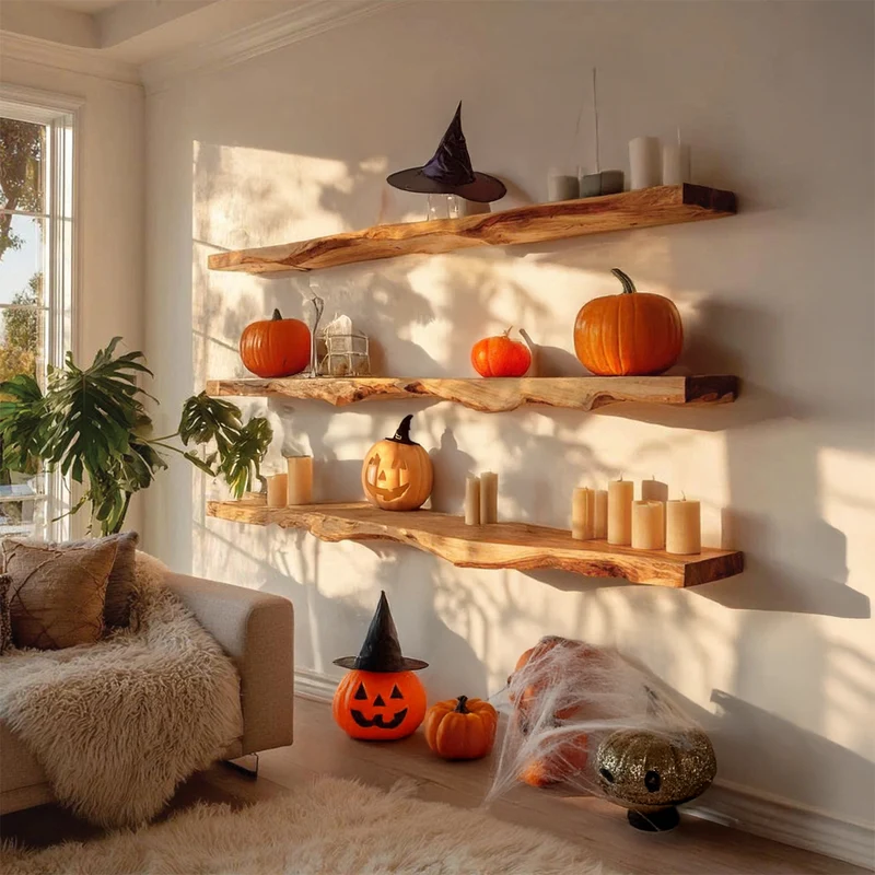 Spry Interior Rustic Floating Shelf, Wood Tree Branch Wall Mounted Shelf, Spooky Gothic Entryway & Hallway Wall Decor Organizer, SINLSAHW010
