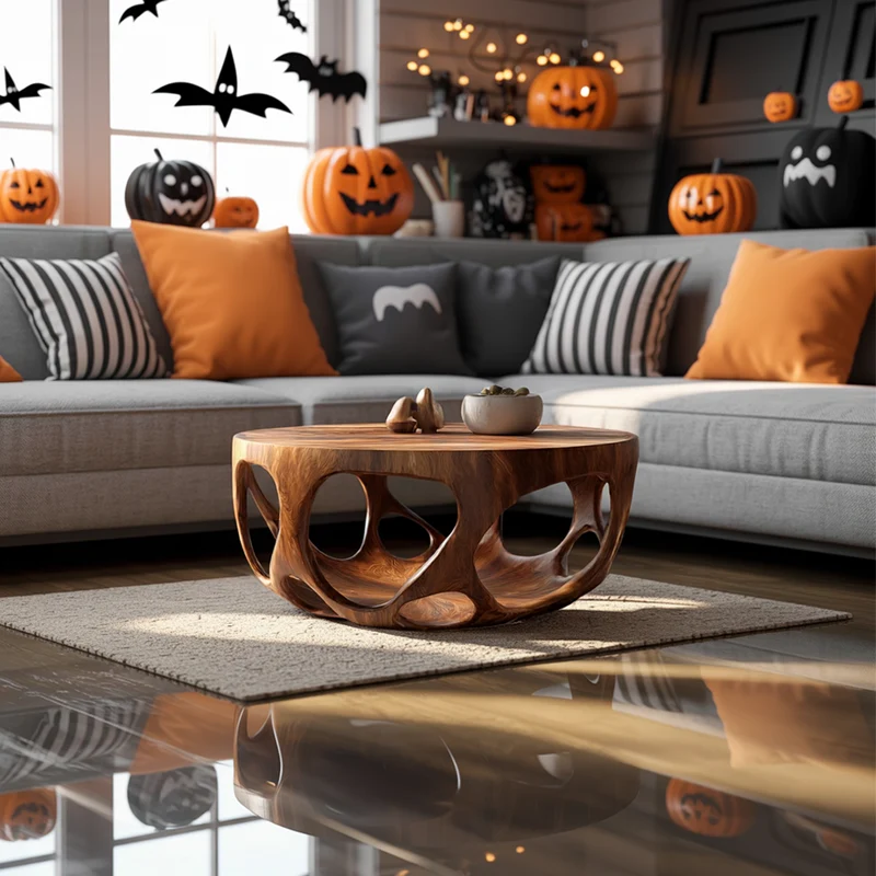 Spry Interior Mid-Century Natural Wood Coffee Table, Rustic Tree Branch Base Accent Center Table, Spooky Gothic Living Room Decor, SINLSAHW023