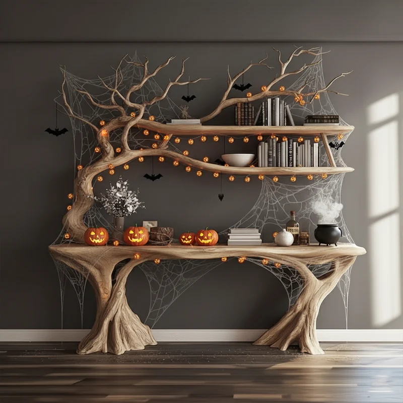 Spry Interior Mid-Century Wood Console Table, Rustic Tree Branch Accent Sofa Table, Spooky Gothic Living Room Decor Furniture, SINLKIHW028