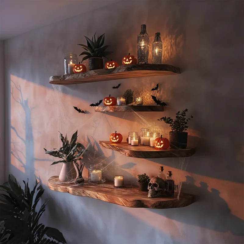 Spry Interior Rustic Handmade Floating Shelf, Tree Branch Wall Mounted Bookshelf, Spooky Gothic Halloween Living Room Decor, SINLKIHW033