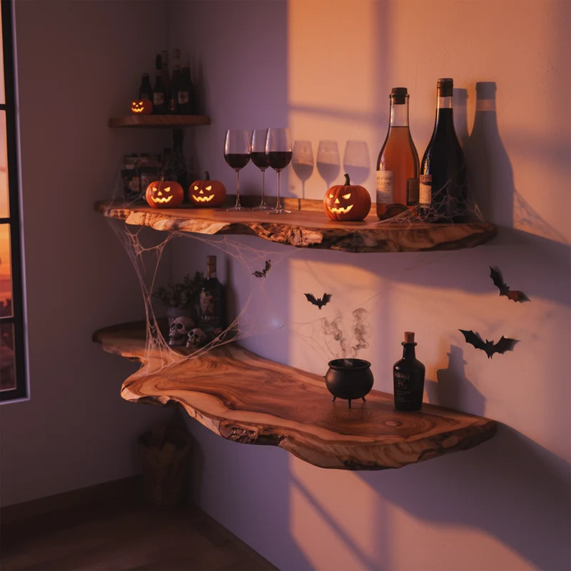 Spry Interior Rustic Floating Wooden Shelves, Tree Branch Design Wall Mounted Display Shelves, Gothic Spooky Home Decor, SINLKIHW035