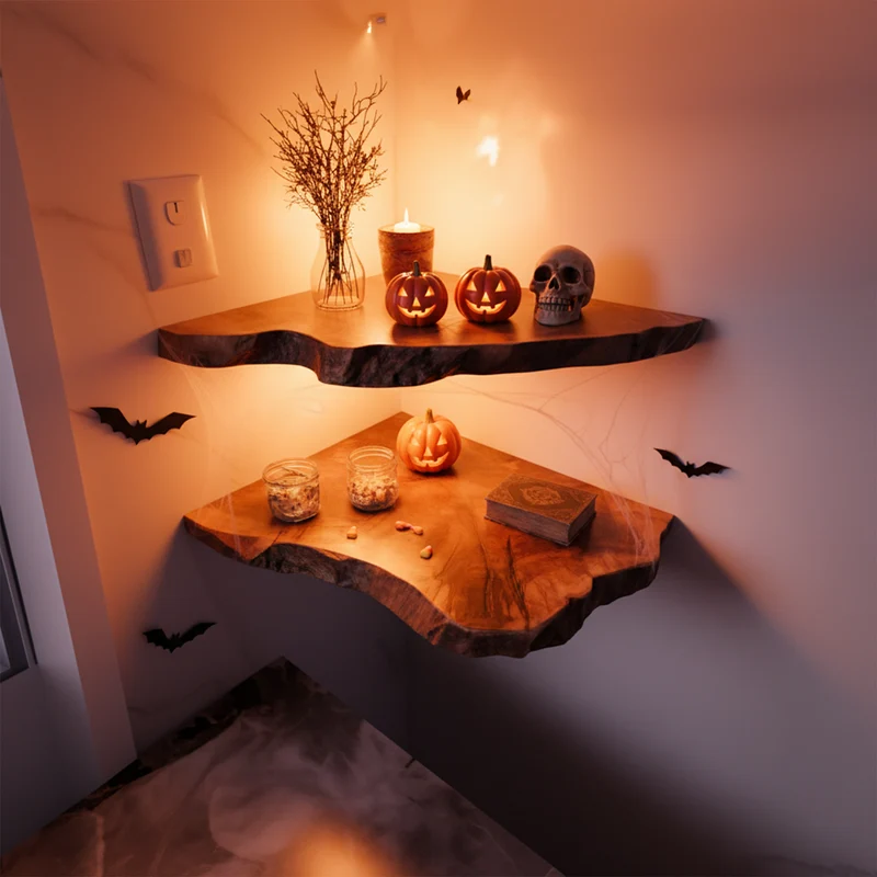 Spry Interior Rustic Farmhouse Floating Wall Shelf, Wooden Tree Branch Hanging Shelf, Spooky Halloween & Gothic Home Decor, SINLKIHW039