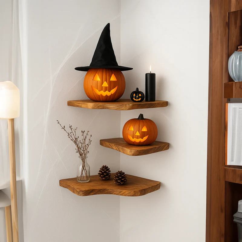 Spry Interior Rustic Tree-Shaped Wooden Floating Shelf, Wall-Mounted Branch Bookshelf, Gothic Halloween Living Room Accent, SINLKIHW043