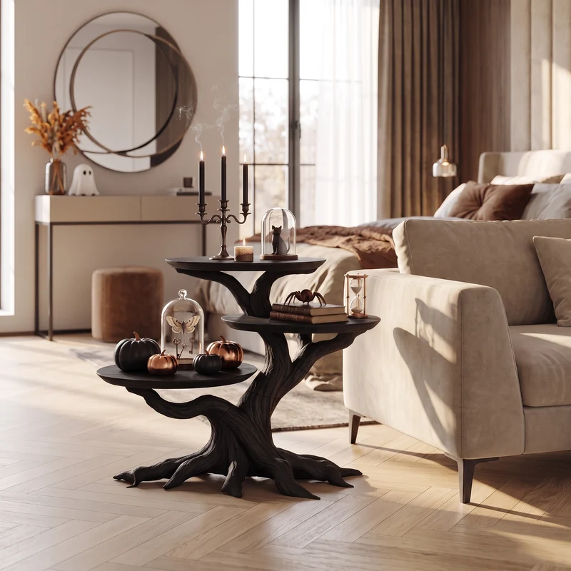Farmhouse Round End Table For Living Room Decor Haunted Home Accent SILDTTRHEN006
