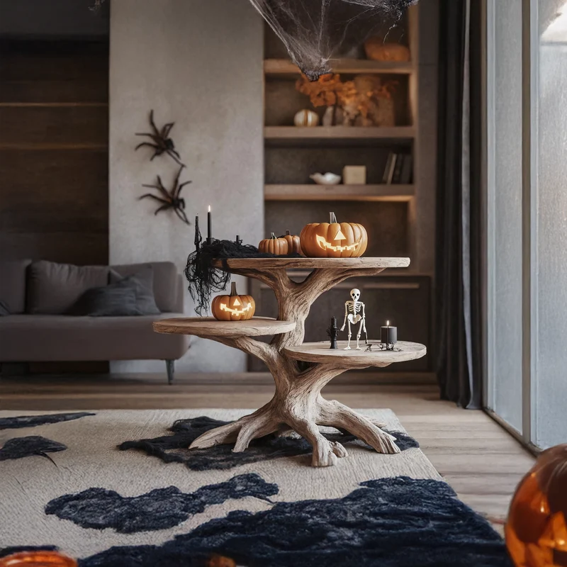 Spry Interior Mid-Century Wooden End Table, Modern Rustic Side Table for Living Room, Spooky Gothic Accent Nightstand Furniture, SILDTTRHEN013