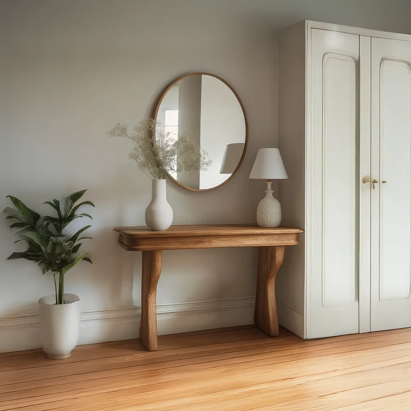 Spry Interior Mid Century Sculptural Solid Wood Console Table, Hallway Accent Sofa Table, Model SINLSACS146