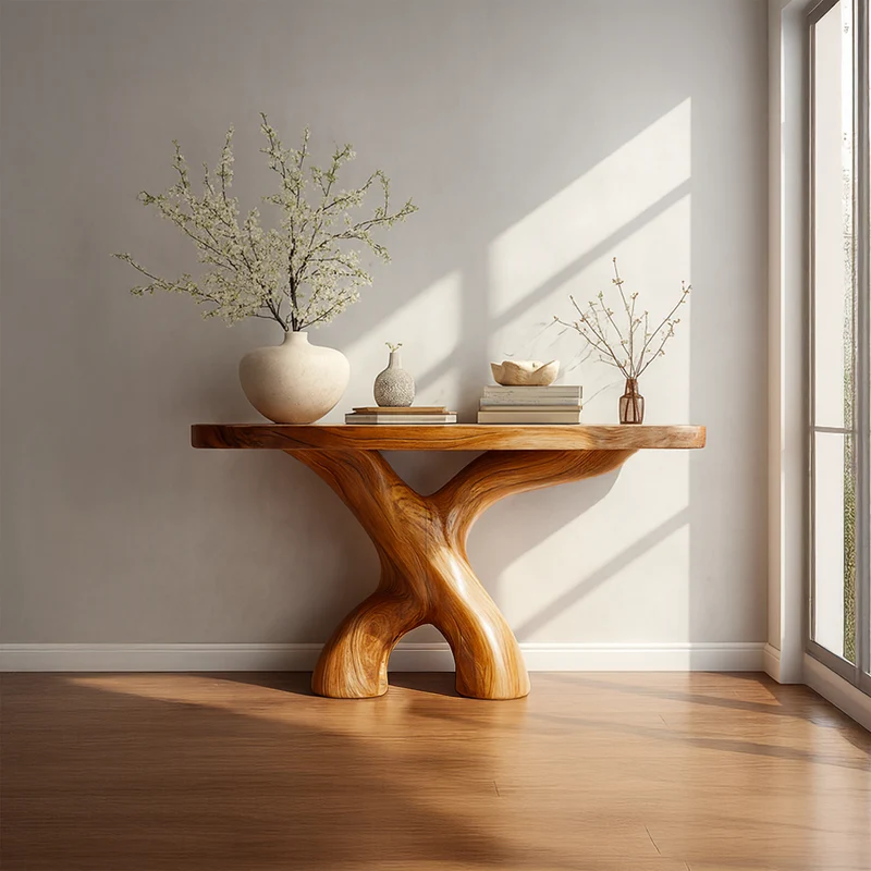 Spry Interior Mid Century Organic Wood Console Table, Hallway & Entryway Accent Sofa Table, Model SINLSACS025