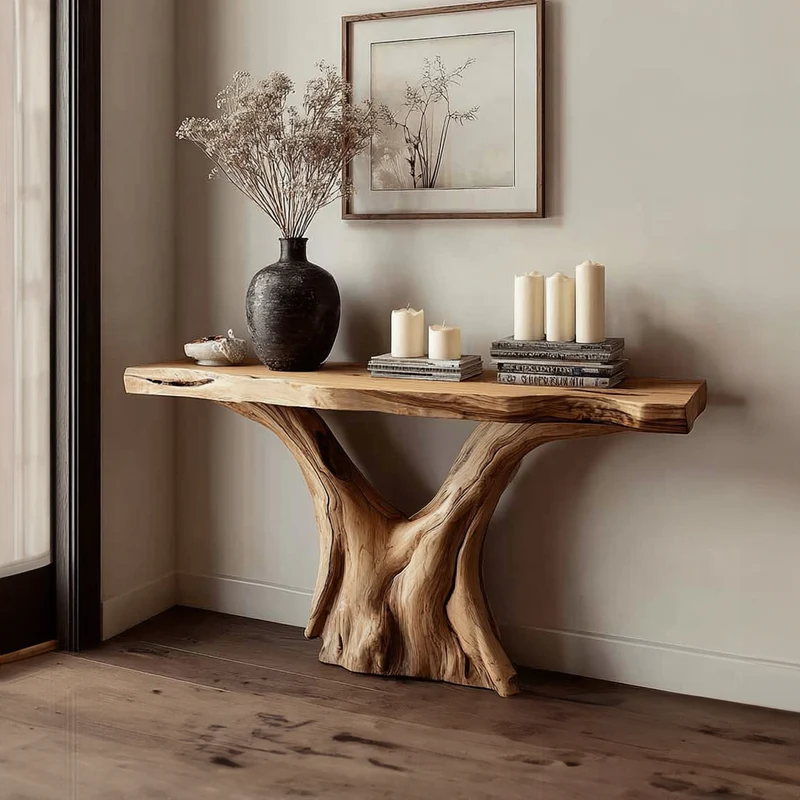Spry Interior Rustic Live Edge Wood Console Table, Living Room & Entryway Accent Sofa Table, Model SINLKICS250