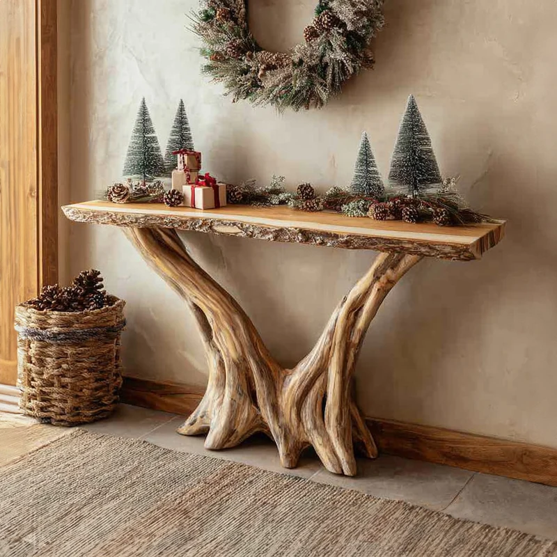 Spry Interior Rustic Solid Wood Console Table, Christmas Holiday Entryway & Living Room Accent Table, Model SINLKICS254
