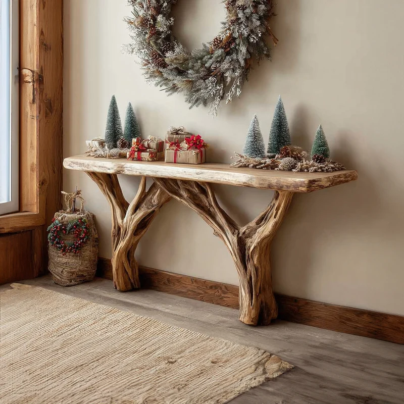 Spry Interior Rustic Solid Wood Console Table, Entryway Accent Sofa Table for Holiday Decor, Model SINLKICS253