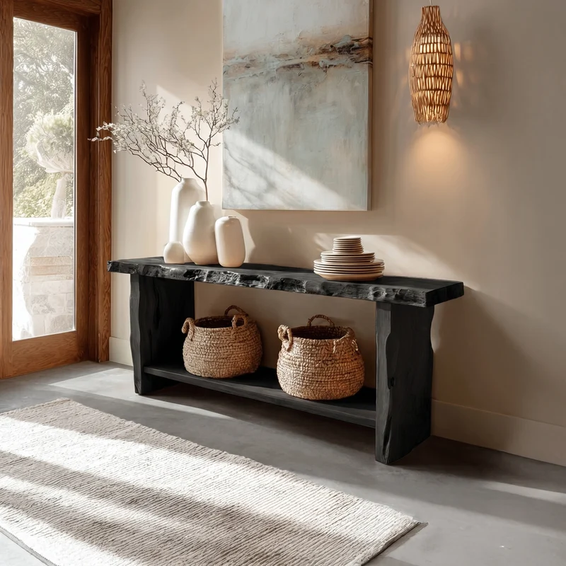 Spry Interior Rustic Live Edge Console Table, Dining Room & Entryway Solid Wood Accent Sofa Table, Model SINLSACS260