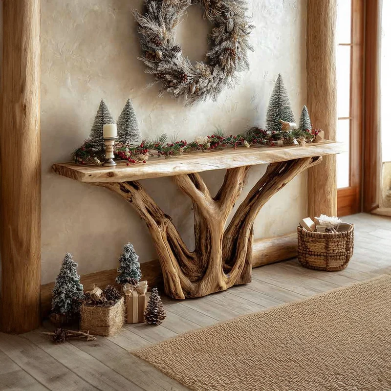Spry Interior Rustic Solid Wood Entry Console Table, Living Room & Holiday Accent Sofa Table, Handcrafted Wood, Model SINLKICS255