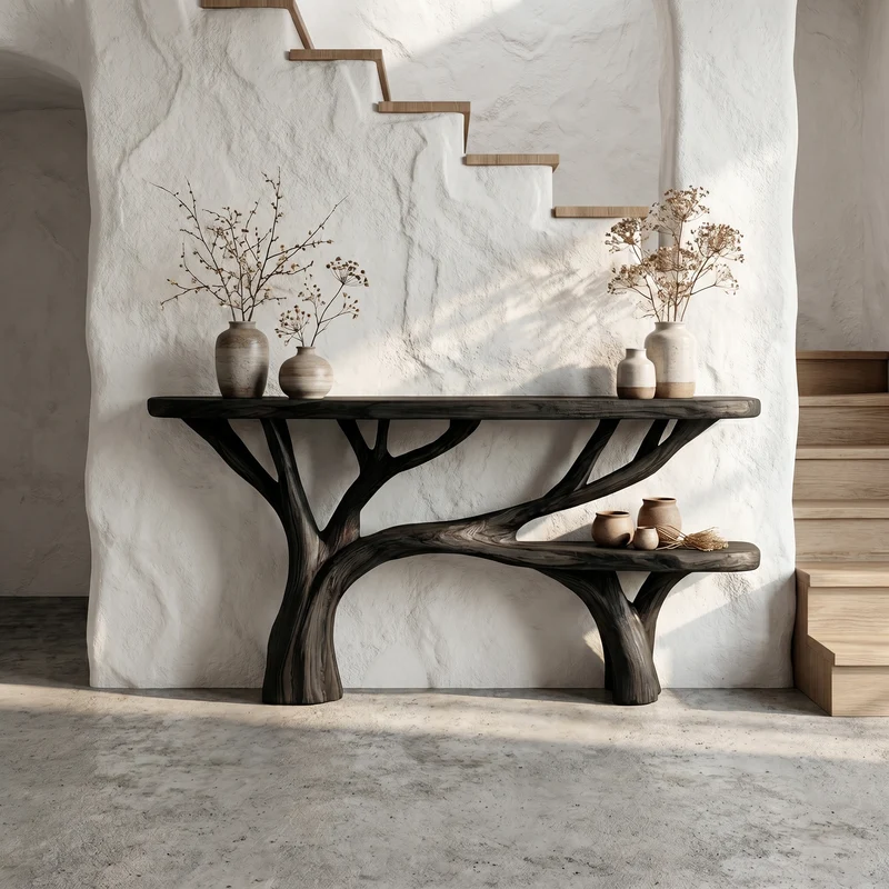 Spry Interior Rustic Tree Design Solid Wood Console Table, Living Room & Entryway Wooden Accent Sofa Table, Model SINLSACS266