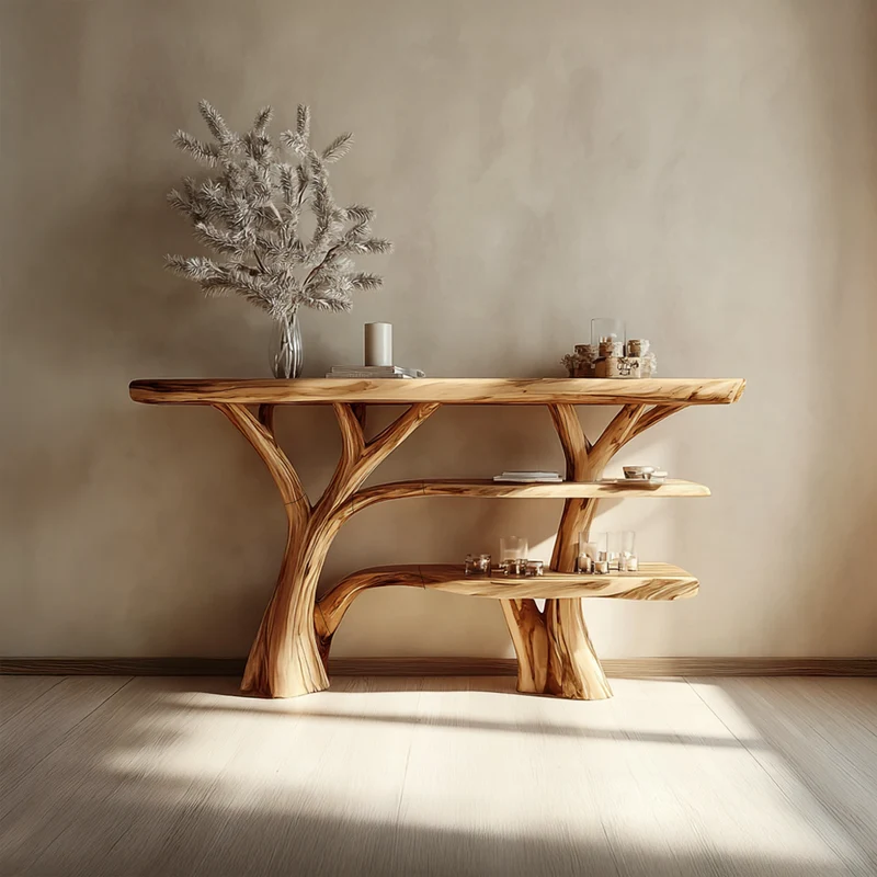 Spry Interior Rustic Tree Wood Console Table, Entryway & Living Room Handcrafted Solid Wood Accent Sofa Table, Model SINLSACS265
