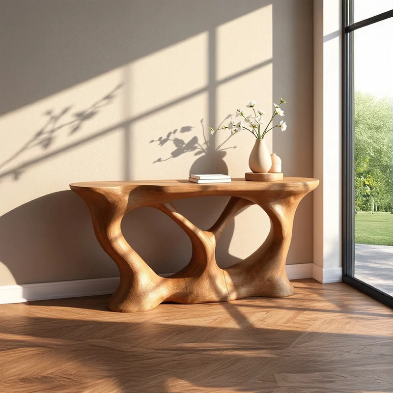 Spry Interior Rustic Branch Wood Console Table, Hallway & Living Room Accent Table, Handcrafted Solid Wood Sofa Table, Model SINLSACS271