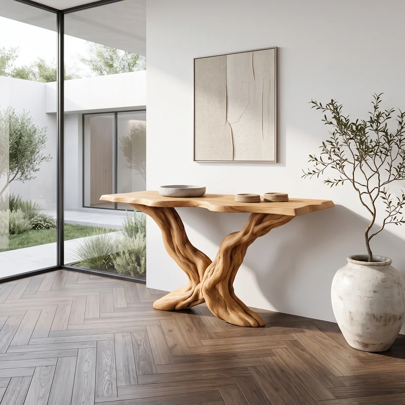 Spry Interior Rustic Sculptural Wood Console Table, Living Room & Entryway Handcrafted Solid Wood Accent Sofa Table, Model SINLSACS270