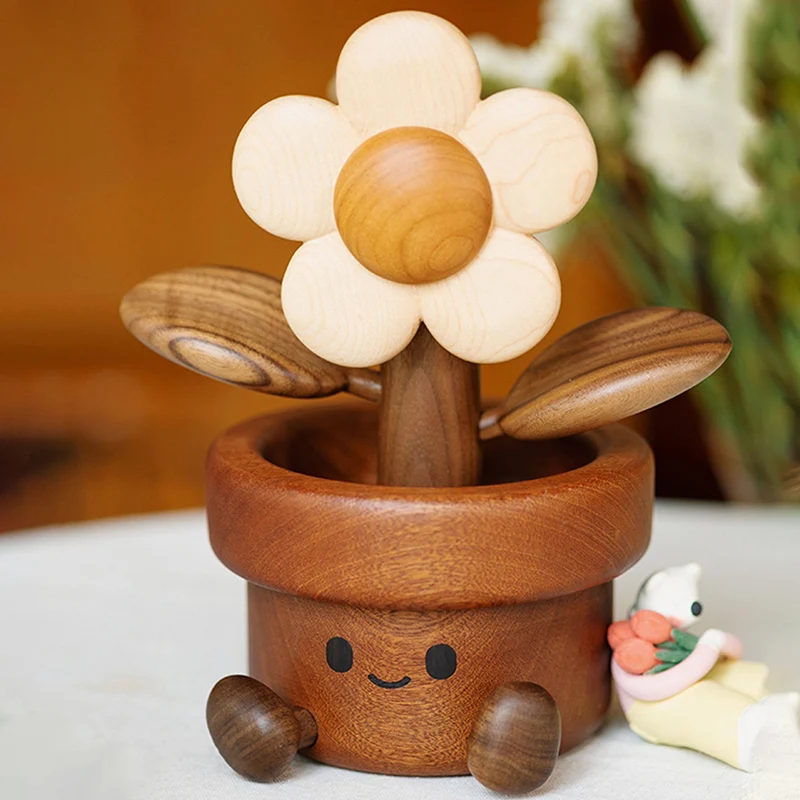 Contemporary Creative Cherry Wood Black Walnut Wood Maple Wood Palisander Sunflower-shaped Table Decor For Living Room & Bedroom
