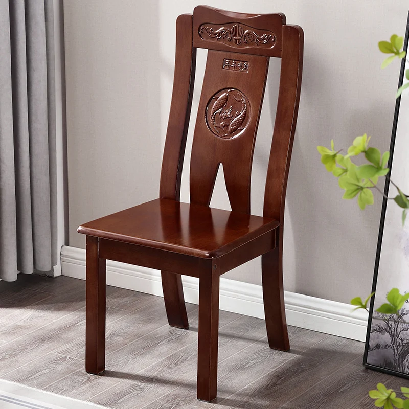 Traditional Chinese Rectangular Curved Rubberwood Dining Chair Backrest Armless For Dining Room