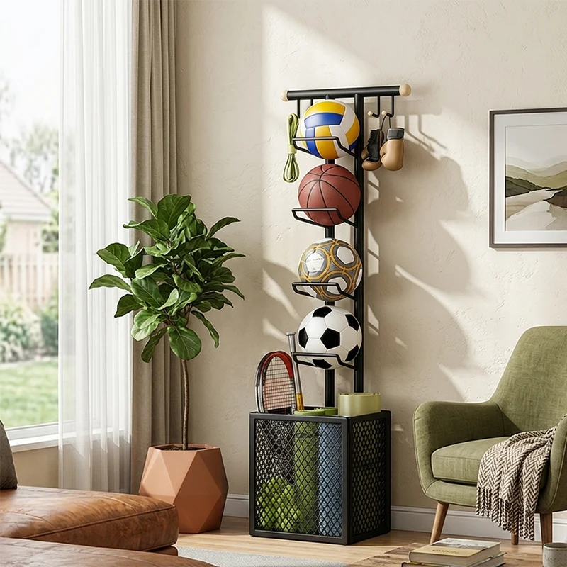 Modern Minimalist Rectangular Carbon Steel Display Rack 4-Tier 1-Storage For Living Room