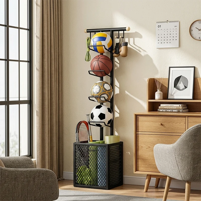 Modern Minimalist Rectangular Carbon Steel Display Rack 4-Tier 1-Storage For Living Room