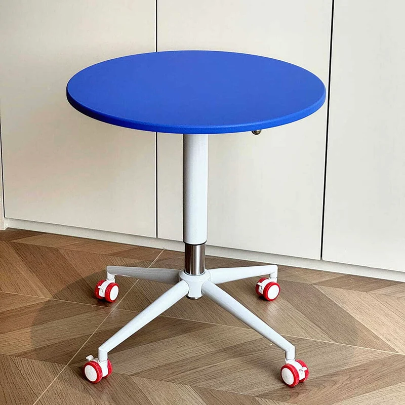 Contemporary Creative MDF Metal Hardware Round Coffee Table With Adjustable Height & Rolling Wheels For Living Room, Balcony & Café