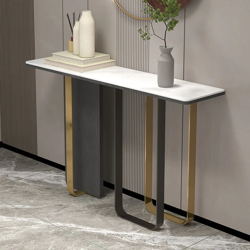 13"W Contemporary Console Table Stone White Rectangle Console Sofa Table
