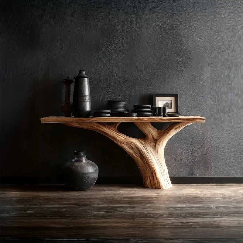 Spry Interior Rustic Tree Wood Console Table, Hallway & Living Room Handcrafted Solid Wood Accent Sofa Table, Model SINLSACS267