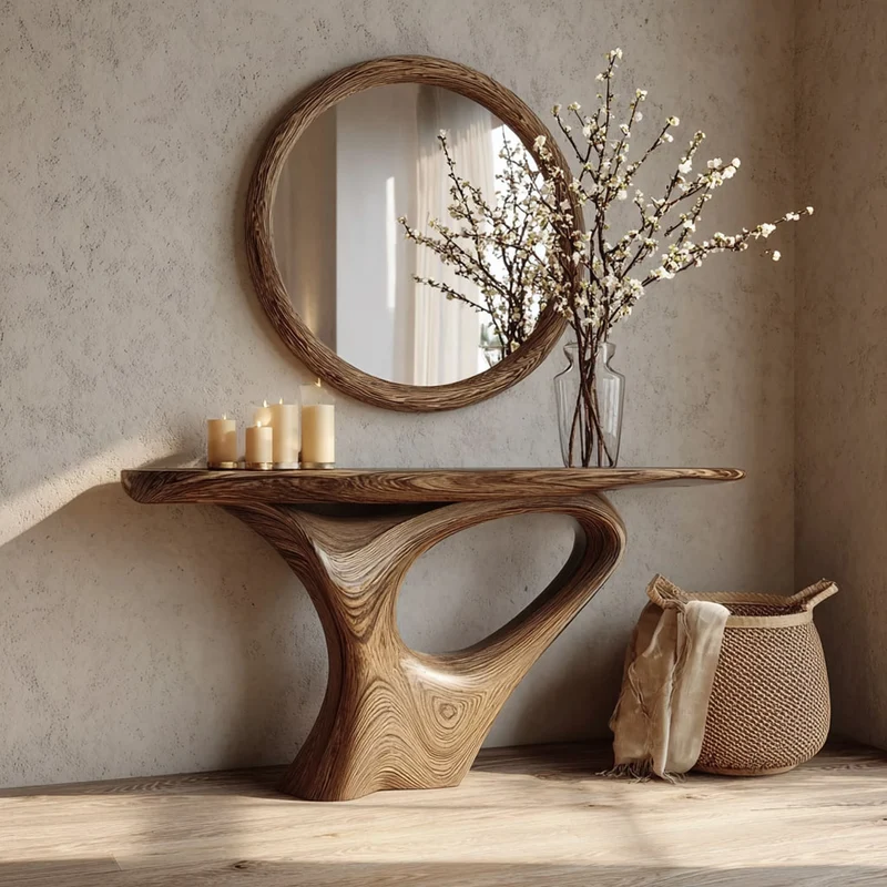 Spry Interior Mid Century Modern Organic Solid Wood Console Table, Living Room & Entryway Accent Sofa Table, Model SINLKICS279