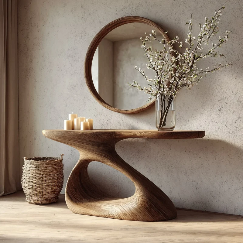 Spry Interior Mid Century Unique Solid Wood Console Table, Hallway & Living Room Wooden Accent Sofa Table, Model SINLKICS280