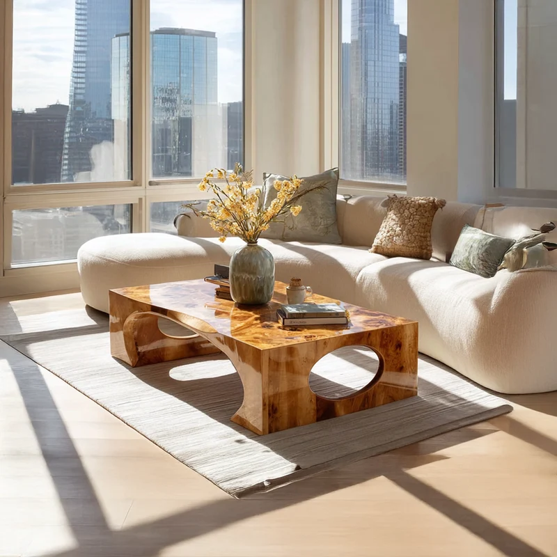 Spry Interior Mid Century Modern Wood Coffee Table, Living Room Solid Wood Center Table, Model SINLSACF042