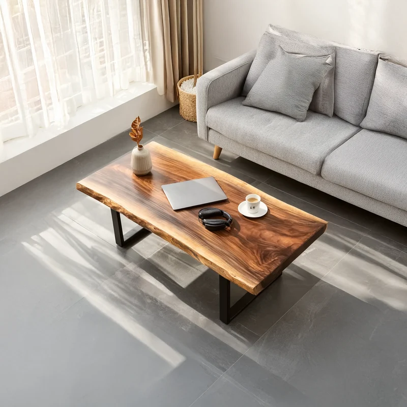 Spry Interior Rustic Wood Coffee Table, Modern Living Room Solid Wood Accent Center Table, Model SINLSACF072