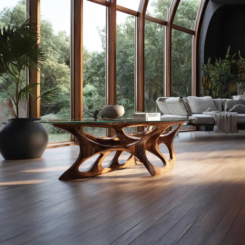 Spry Interior Mid Century Sculptural Wood Coffee Table, Stylish Living Room Solid Wood Center Table, Model SINLKICF083