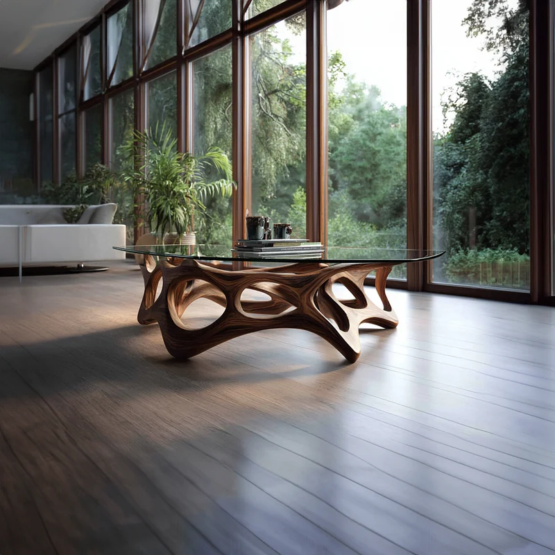 Spry Interior Mid Century Artistic Wood Coffee Table, Living Space Solid Wood Center Table, Model SINLKICF077