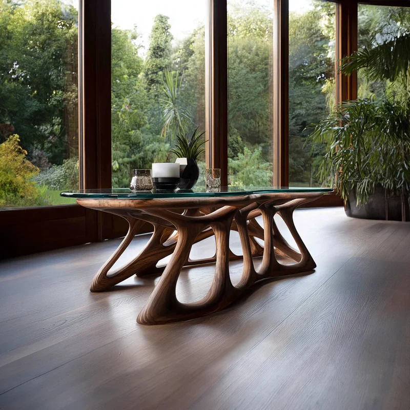Spry Interior Mid Century Artistic Wood Coffee Table, Living Room Solid Wood Center Table, Model SINLKICF077