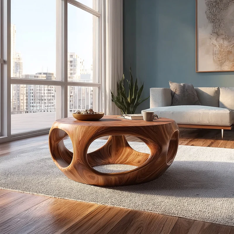 Spry Interior Mid Century Artistic Solid Wood Coffee Table, Living Room Handcrafted Center Table, Model SINLKICF143