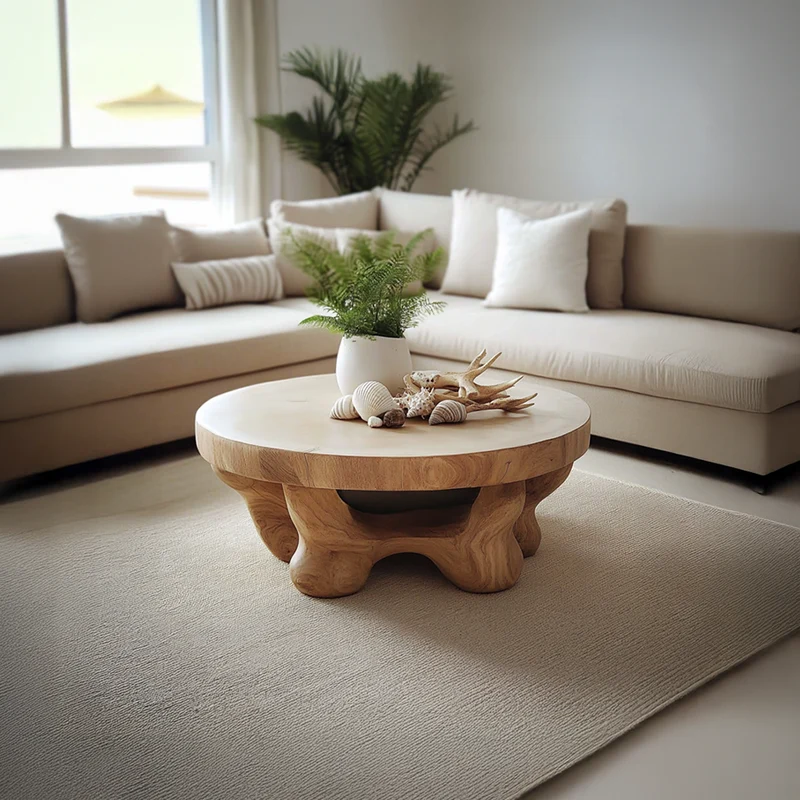 Spry Interior Mid Century Modern Solid Wood Coffee Table, Family Room Accent Center Table, Model SINLSACF153