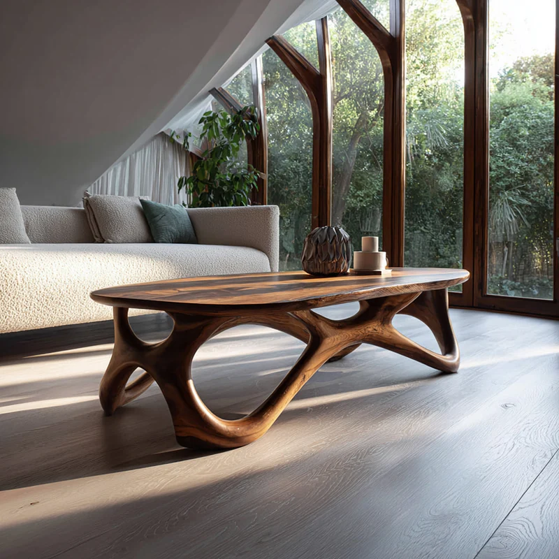 Spry Interior Mid Century Modern Solid Wood Coffee Table, Warm Living Room Accent Center Table, Model SINLKICF164
