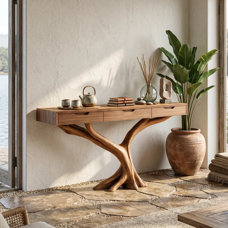 Spry Interior Farmhouse Live Edge Entryway Table, Solid Wood Console Hallway Table with Storage Drawer, Model SILDTTNCS019