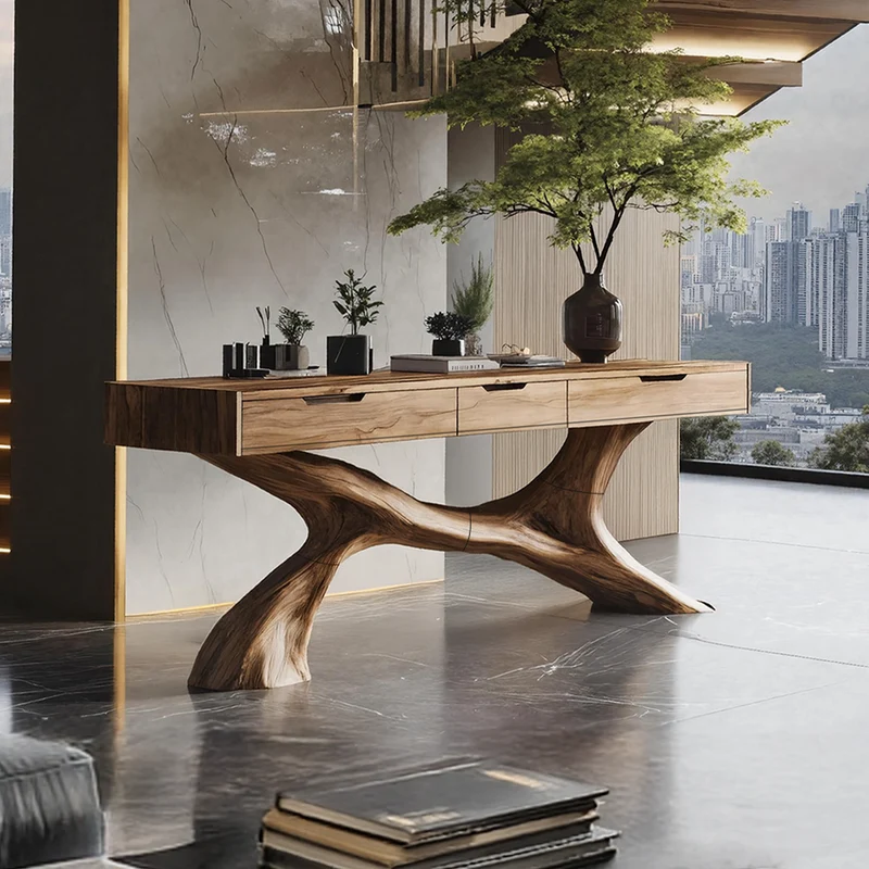 Spry Interior Rustic Wooden Console Table, Solid Wood Living Room Accent Hallway Sofa Table with Drawer, Model SILDTTNCS017